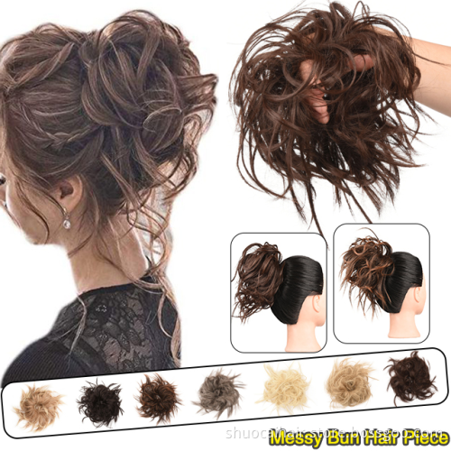 Wholesale Synthetic Chignon Messy Scrunchie Elastic Band Hair Bun Straight Hairpiece Fake Hair High Temperature Fiber Natural